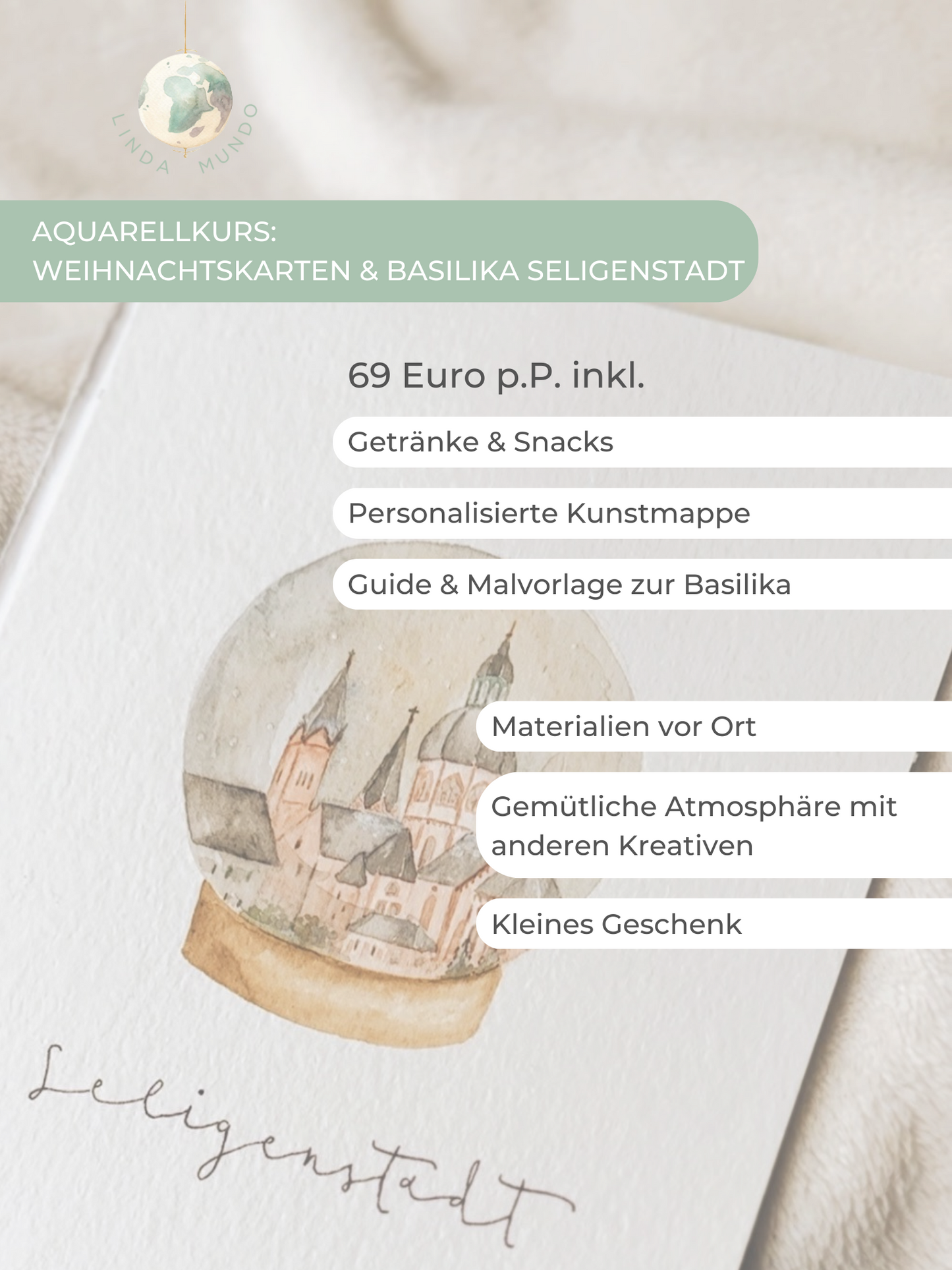 Aquarell Malkurs Weihnachten und Basilika Motiv - Seligenstadt