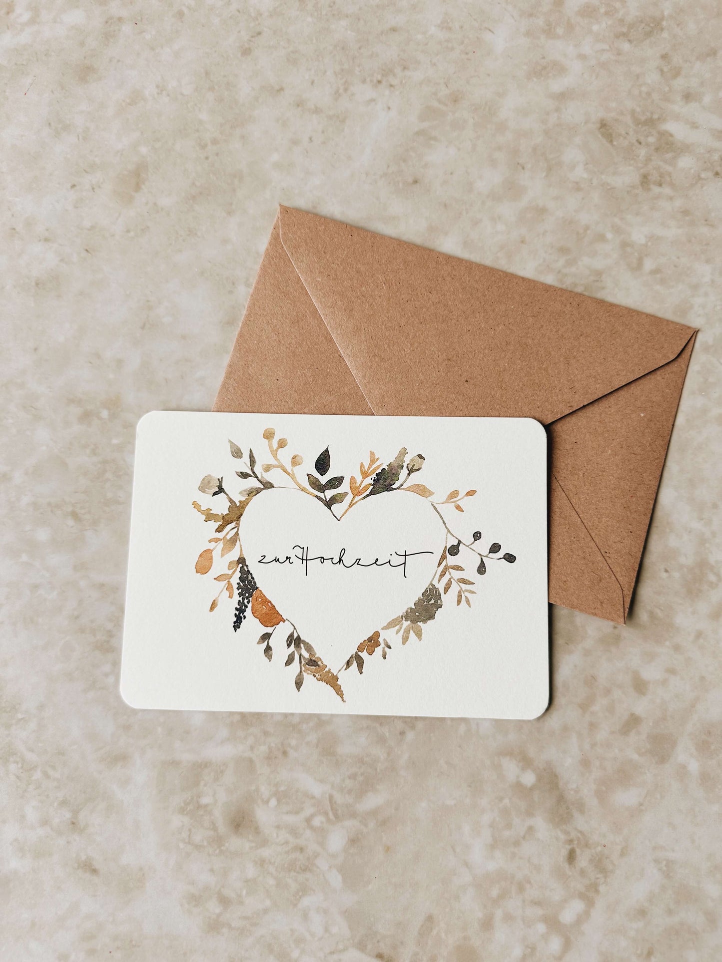 Postkarte Hochzeit Herzkranz