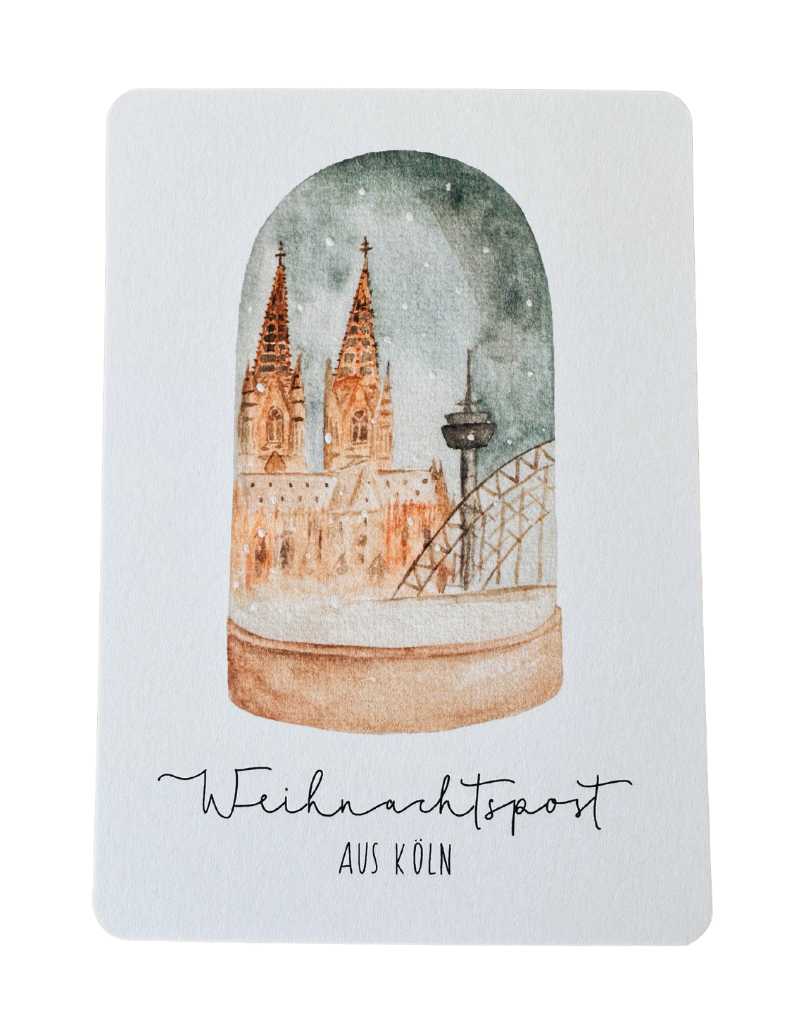 Weihnachtskarte Köln Schneekugel