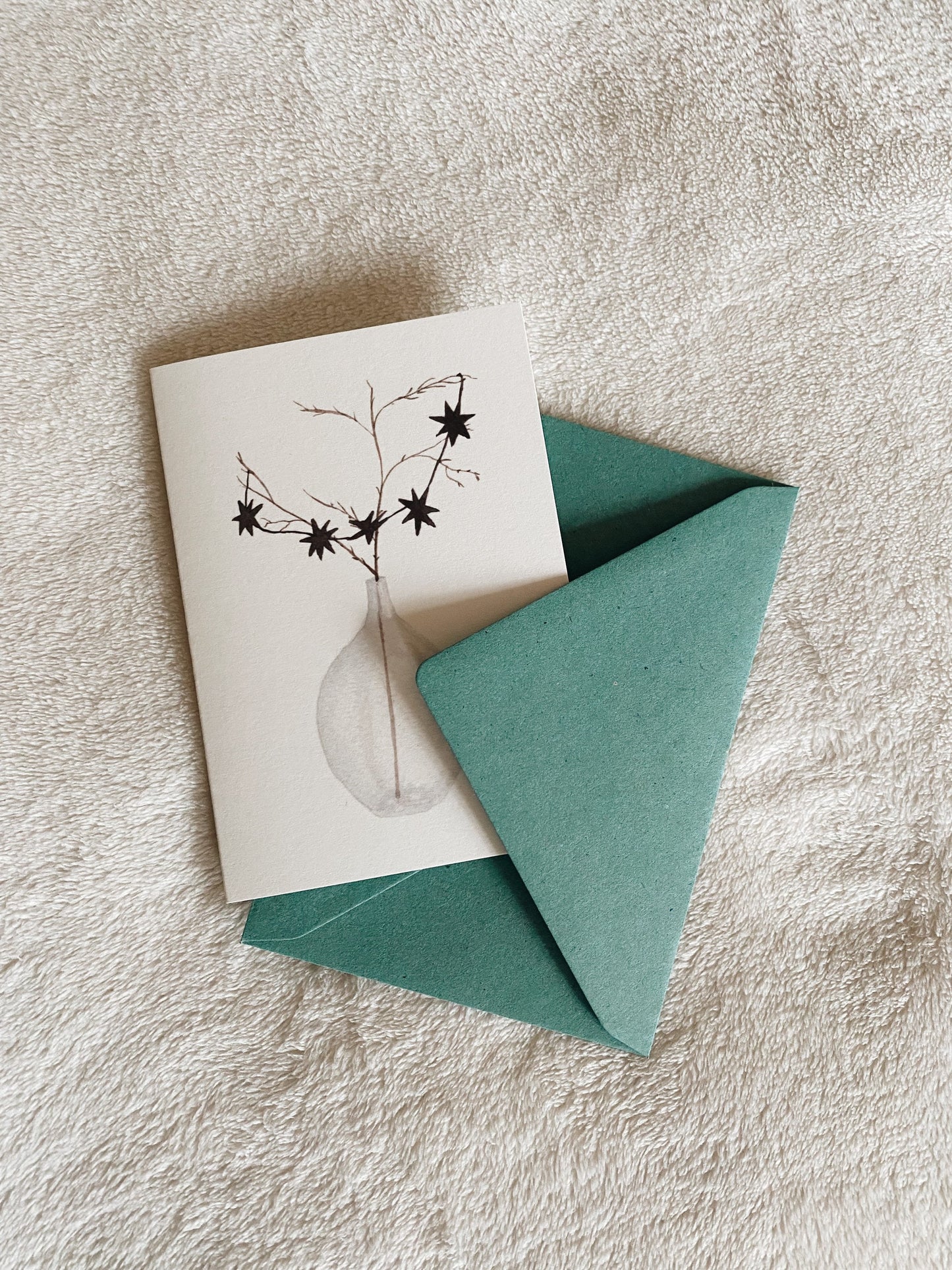 Weihnachtskarte Vase Sternenzweig