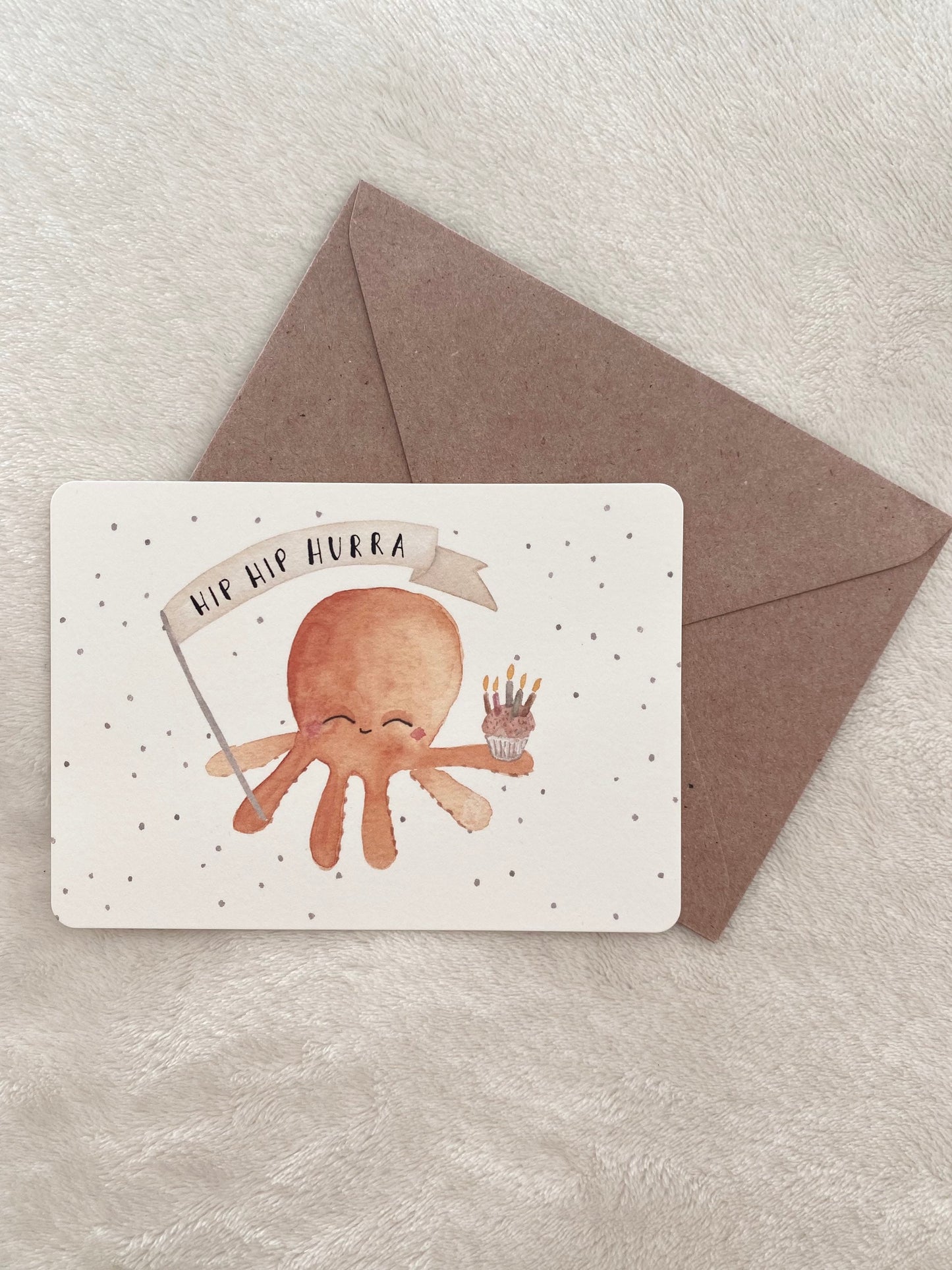 Postkarte Oktopus HIP HIP HURRA