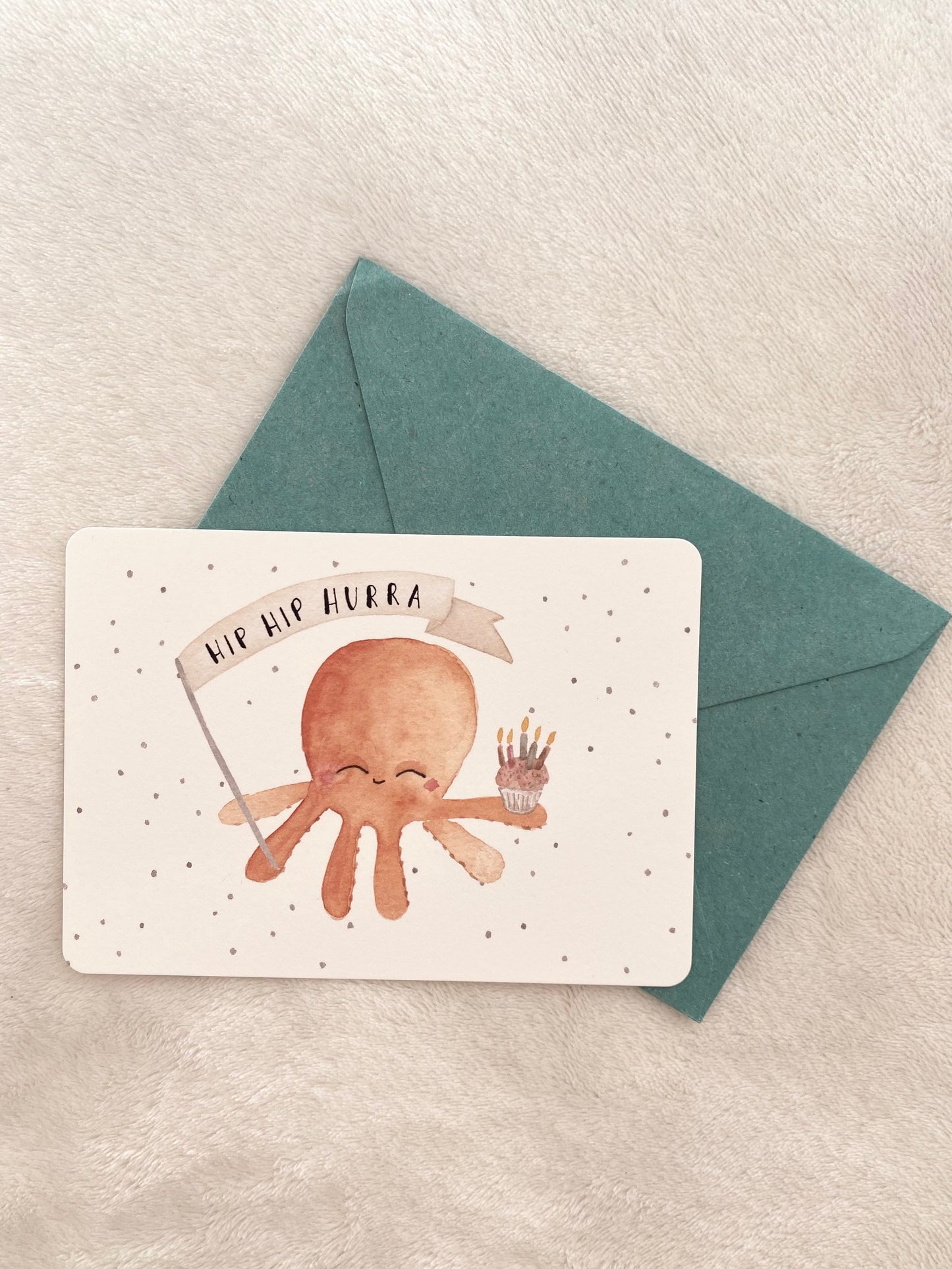 Postkarte Oktopus HIP HIP HURRA
