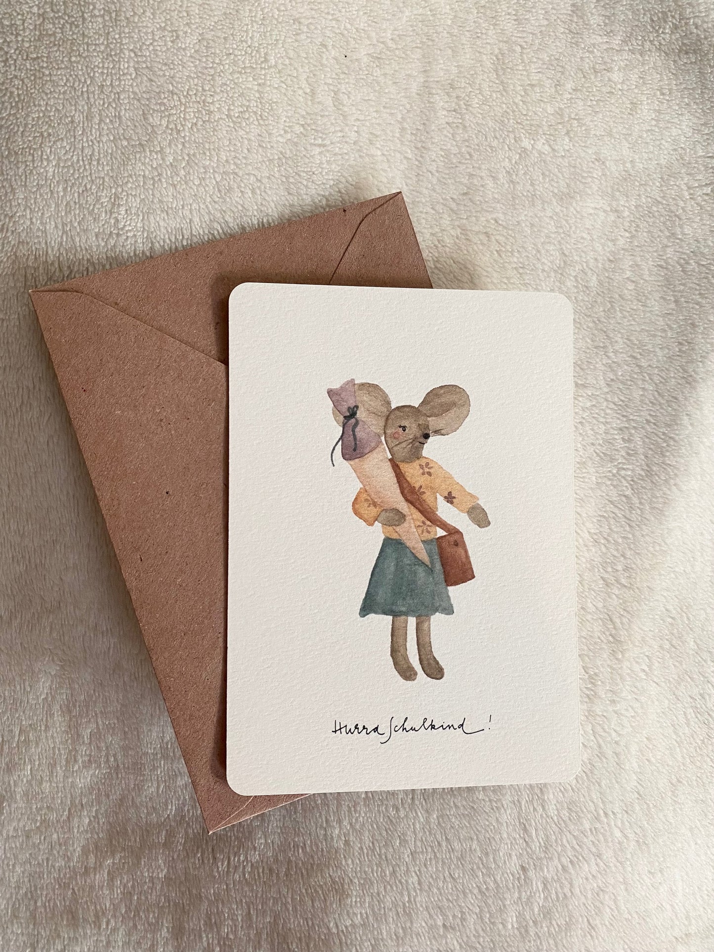 Postkarte Einschulung Schulmaus