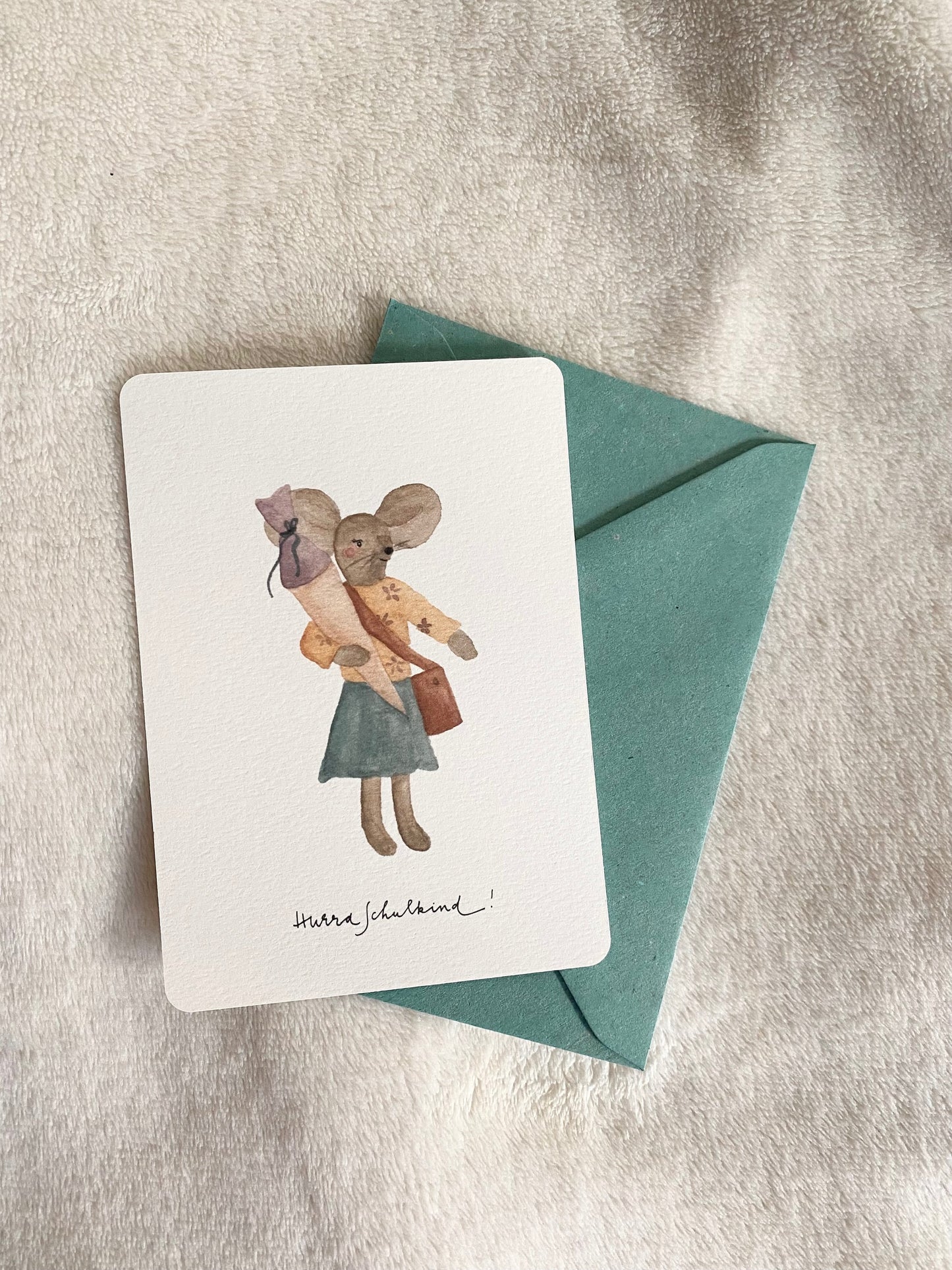 Postkarte Einschulung Schulmaus