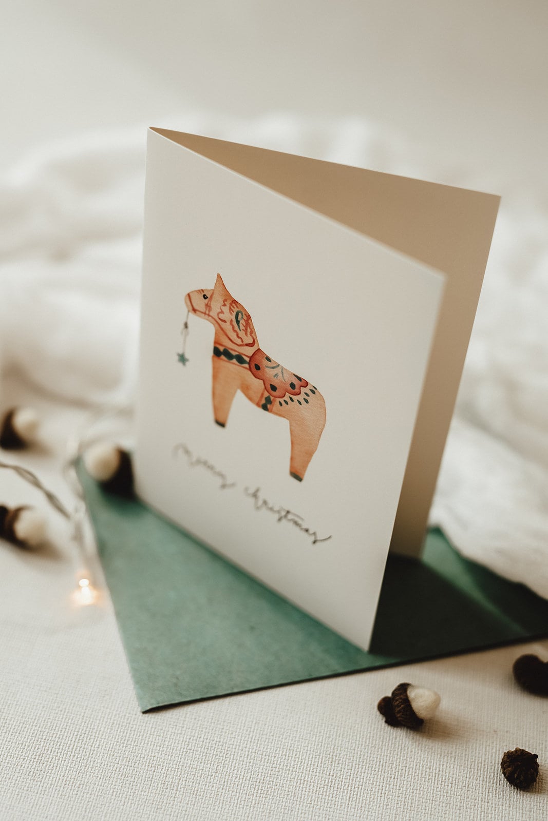 Weihnachtskarte Schweden Dala Pferd