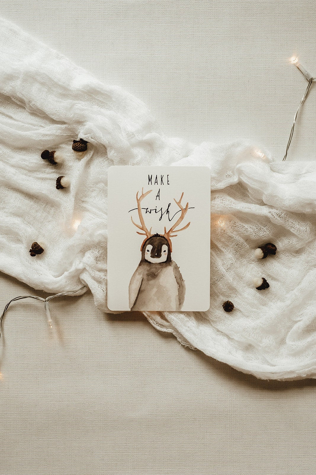 Weihnachtskarte Pinguin Make a wish