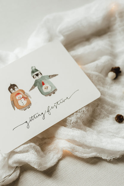 Weihnachtskarte Pinguine Getting festive