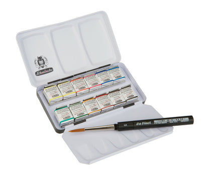 SCHMINCKE HORADAM® Aquarell Metallkasten mit Pinsel| 12 x 1/2 Näpfchen