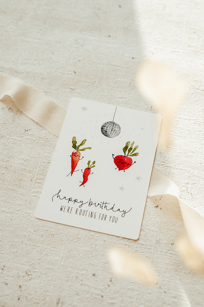 Postkarte Geburtstag Partygemüse Englisch