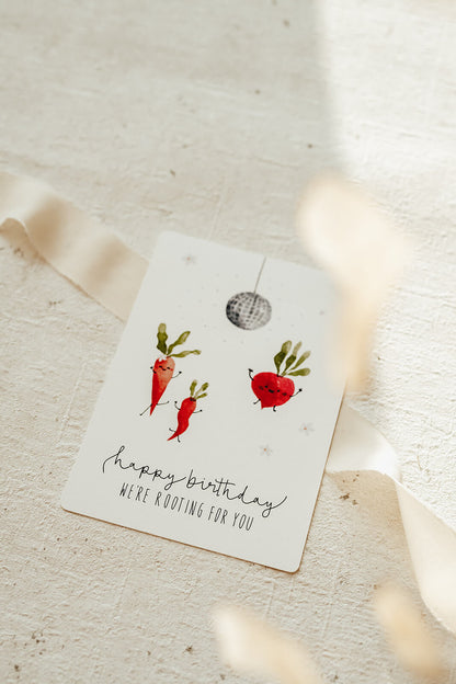 Postkarte Geburtstag Partygemüse Englisch