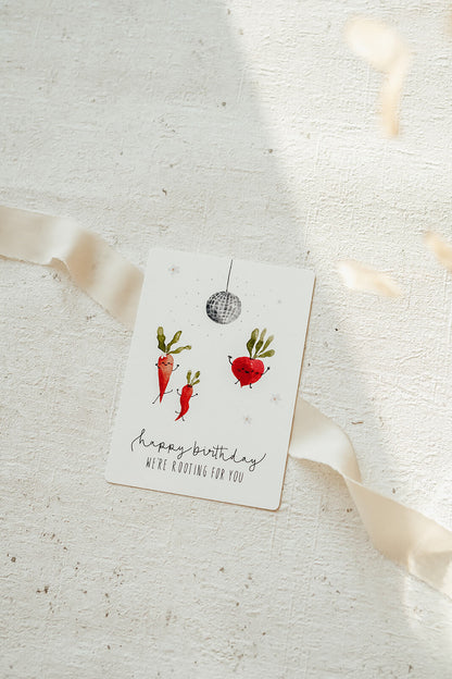 Postkarte Geburtstag Partygemüse Englisch