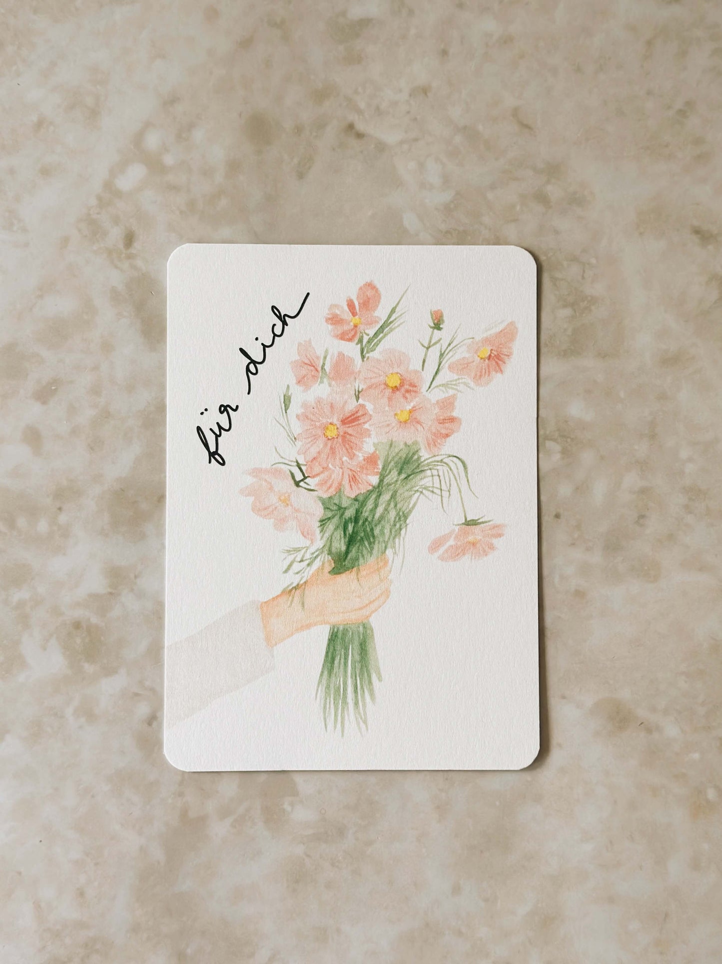 Karte Hand hält Blumen