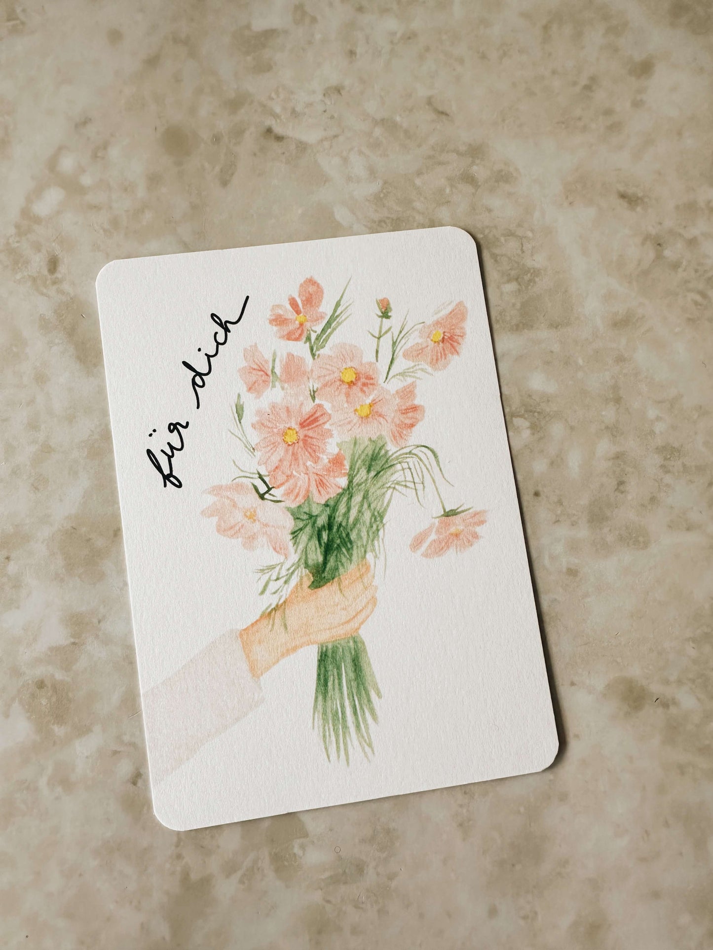 Karte Hand hält Blumen