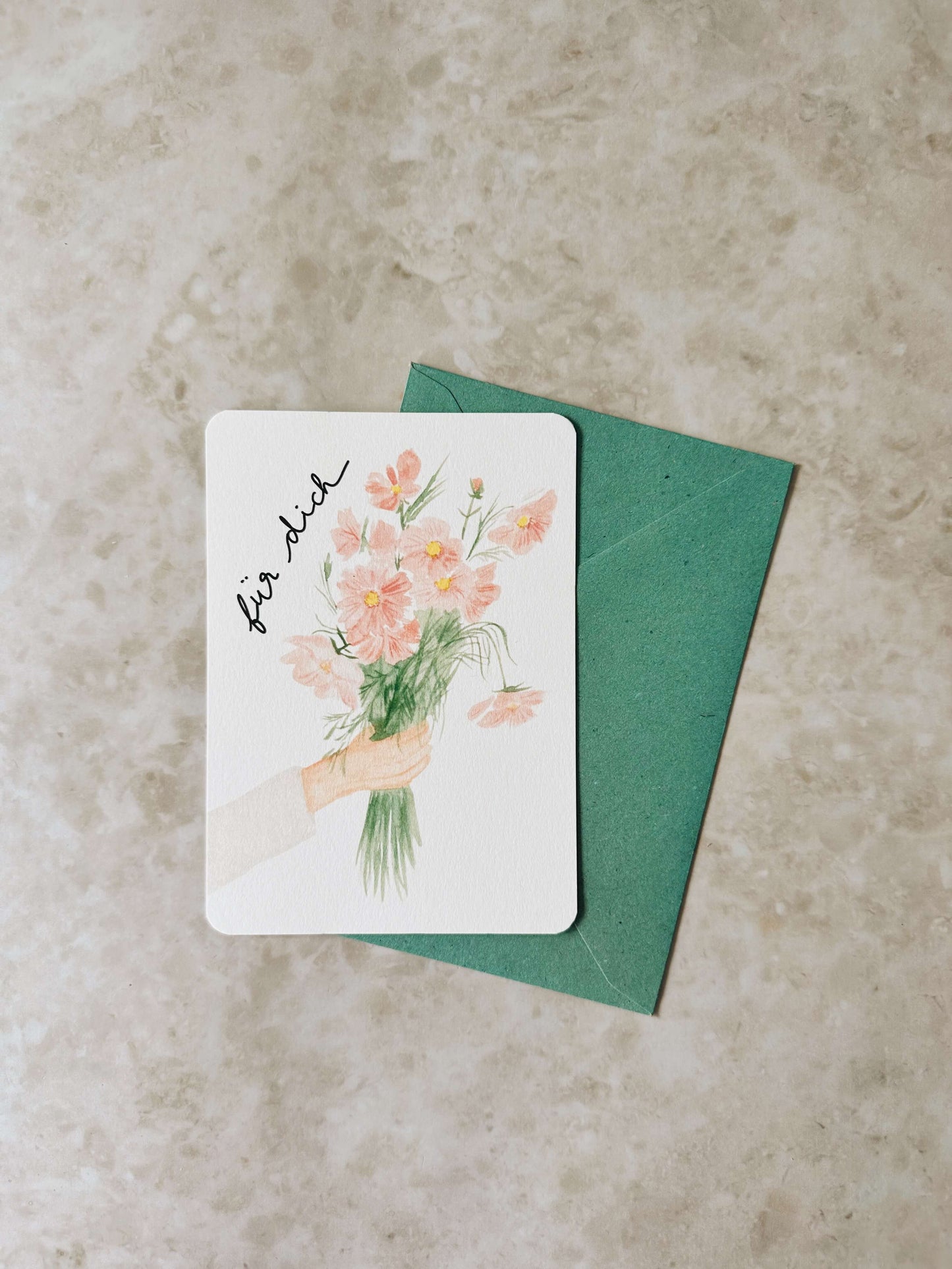 Karte Hand hält Blumen