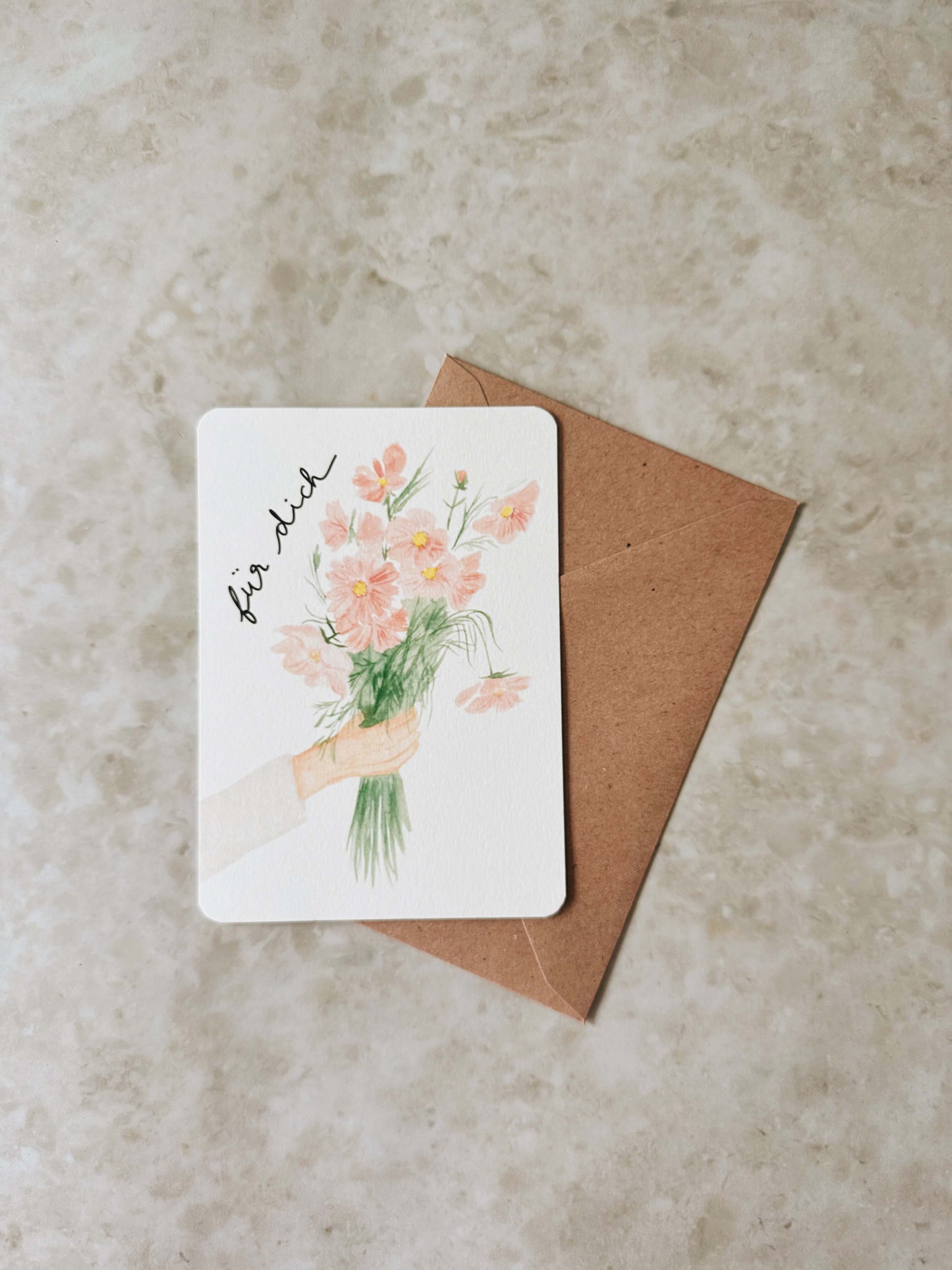 Karte Hand hält Blumen