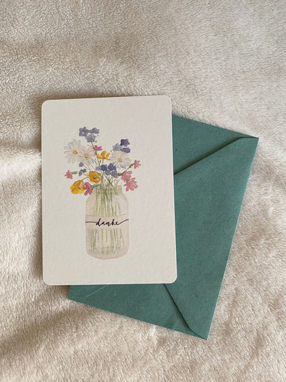Postkarte Blumen Danke