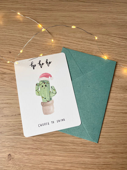 Weihnachtskarte Kaktus Lichterkette
