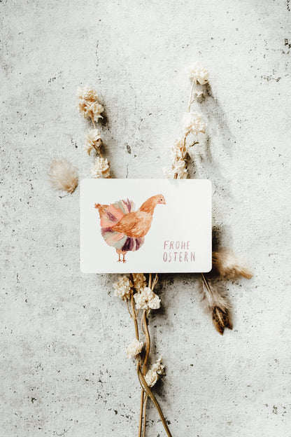 Postkarte Ostern Huhn mit Tütü