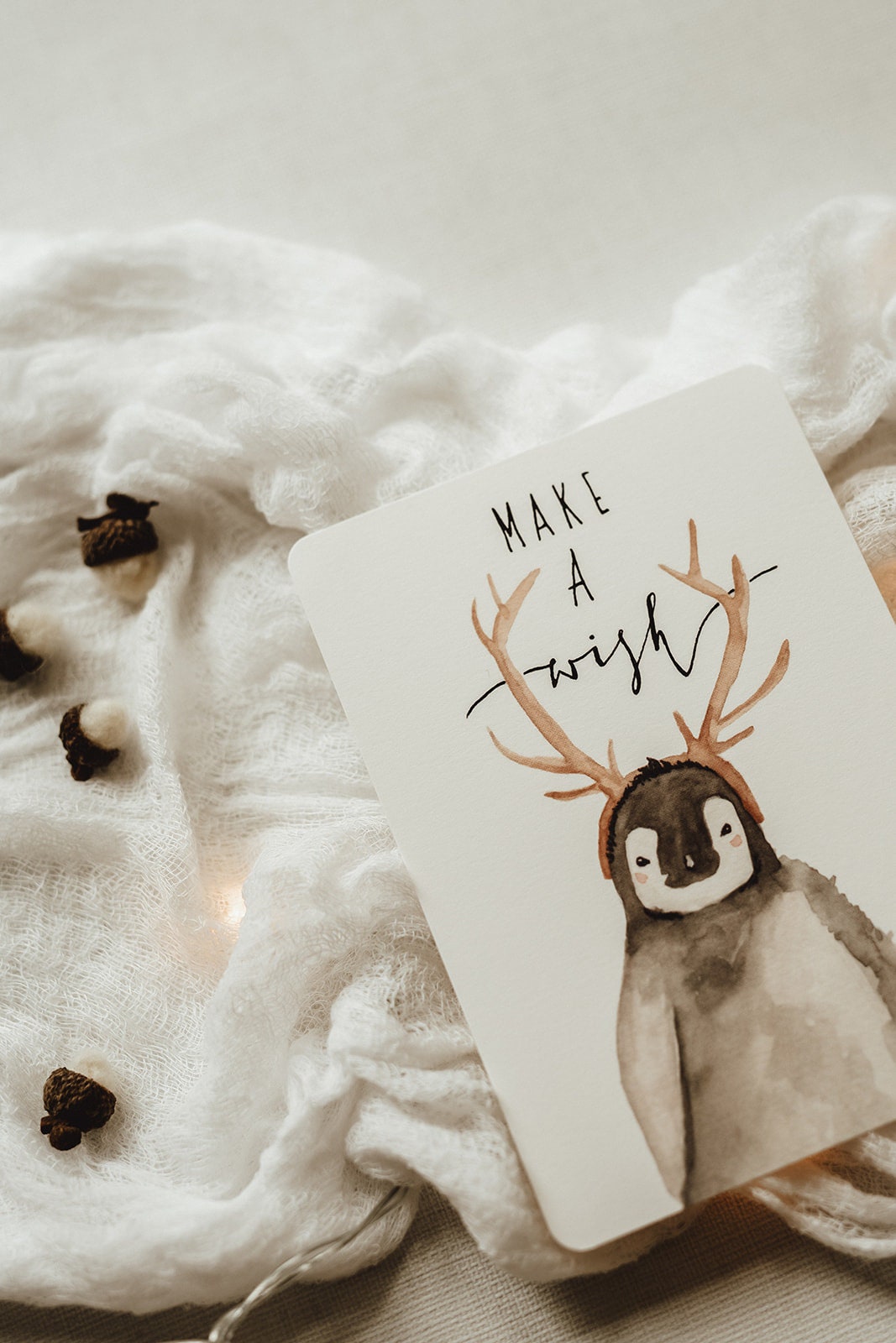 Weihnachtskarte Pinguin Make a wish